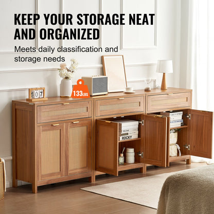 KLSB-02 - 90" Rattan Buffet Cabinet with Adjustable Shelves and Drawers