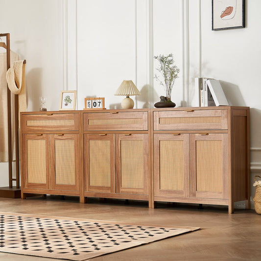 KLSB-02 - 90" Rattan Buffet Cabinet with Adjustable Shelves and Drawers