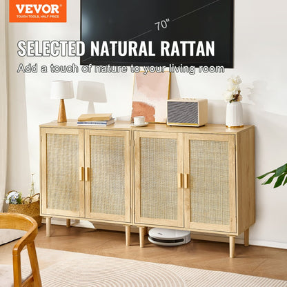 SR191522X2 - Vintage Rattan Cabinet Set with Adjustable Shelves and Cable Management