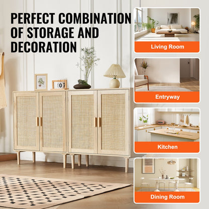 SR191522X2 - Vintage Rattan Cabinet Set with Adjustable Shelves and Cable Management