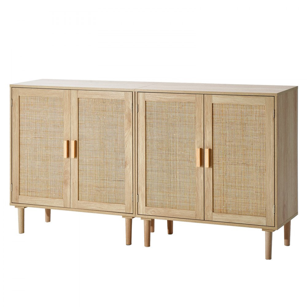 SR191522X2 - Vintage Rattan Cabinet Set with Adjustable Shelves and Cable Management