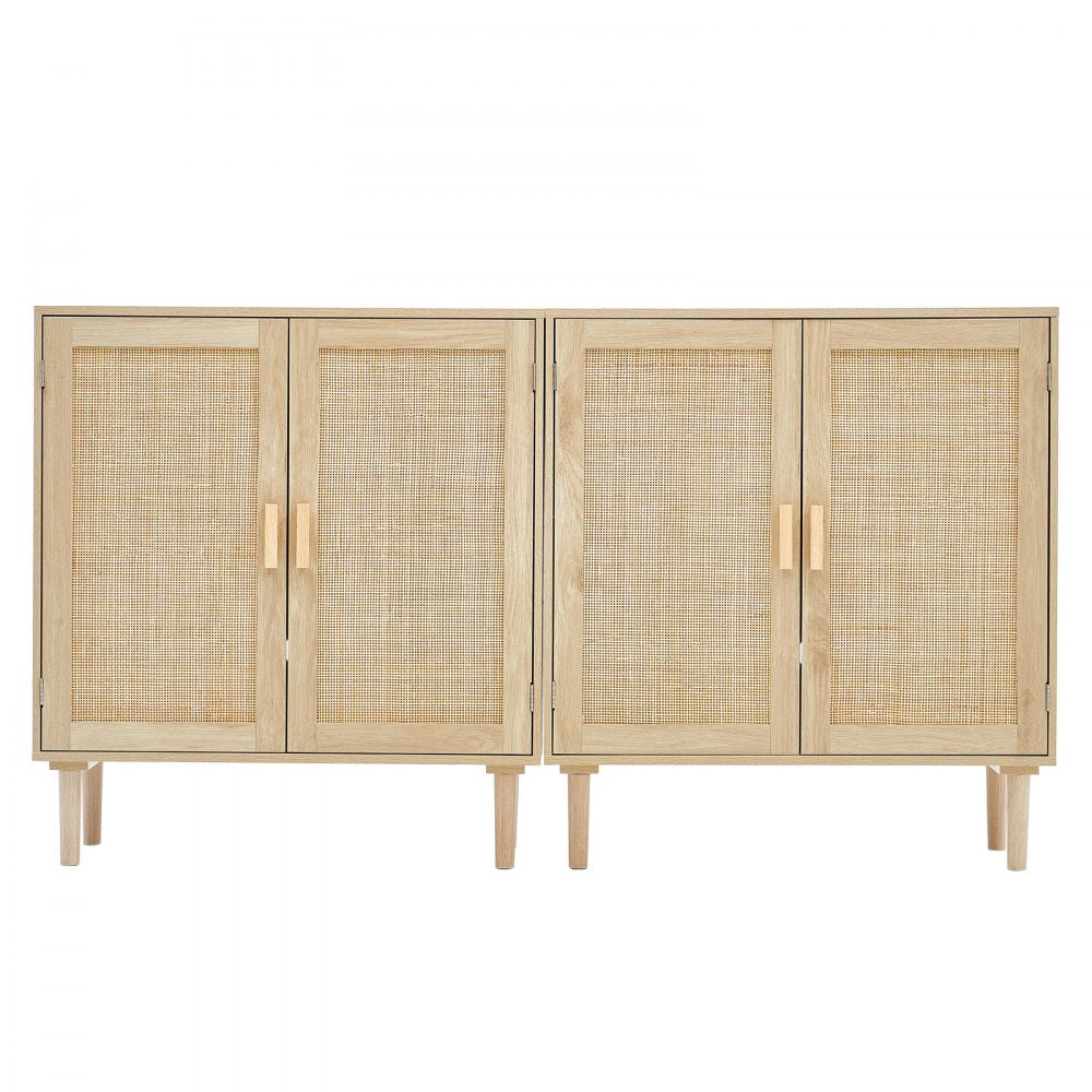 SR191522X2 - Vintage Rattan Cabinet Set with Adjustable Shelves and Cable Management