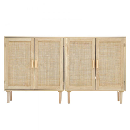 SR191522X2 - Vintage Rattan Cabinet Set with Adjustable Shelves and Cable Management