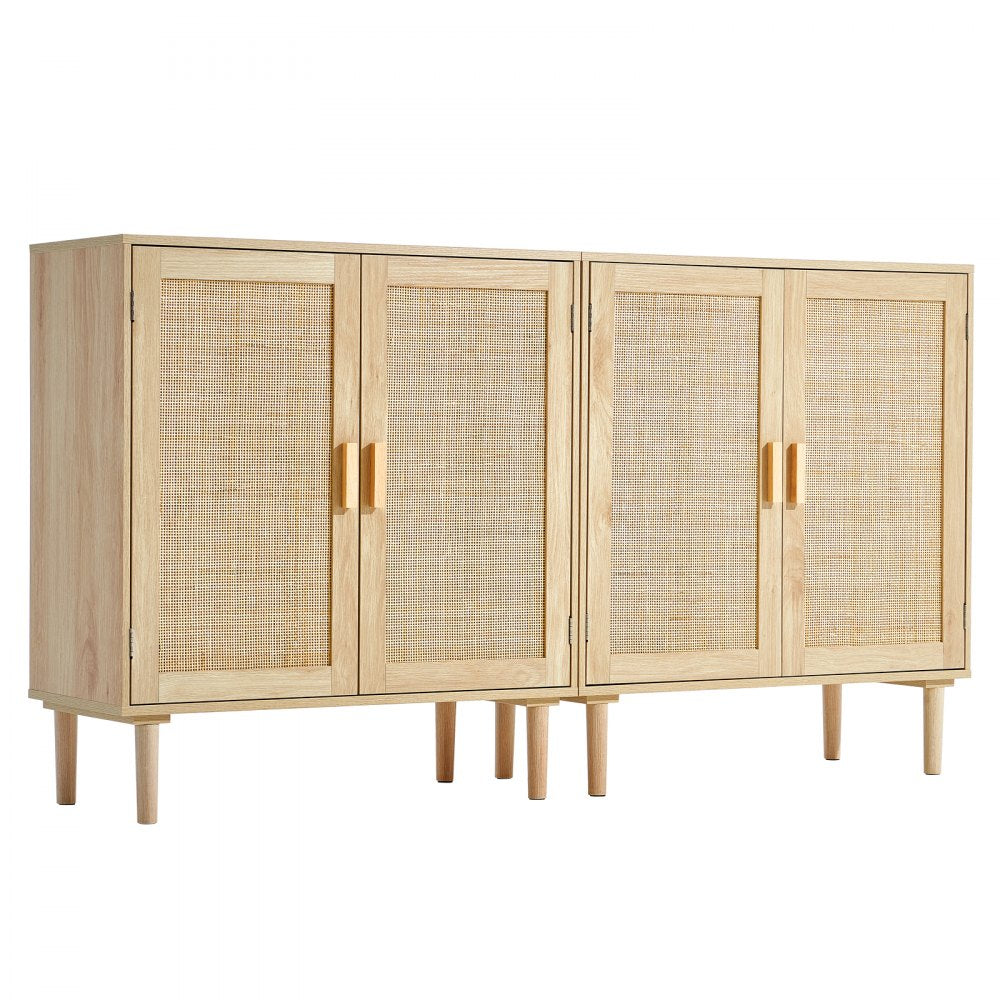 SR191522X2 - Vintage Rattan Cabinet Set with Adjustable Shelves and Cable Management