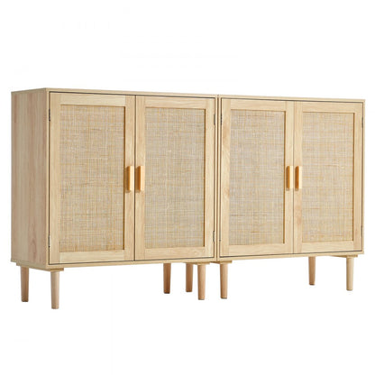 SR191522X2 - Vintage Rattan Cabinet Set with Adjustable Shelves and Cable Management