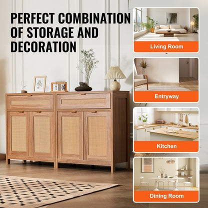 KLSB-01 - Vintage 63" Rattan Buffet Cabinet with Adjustable Shelves