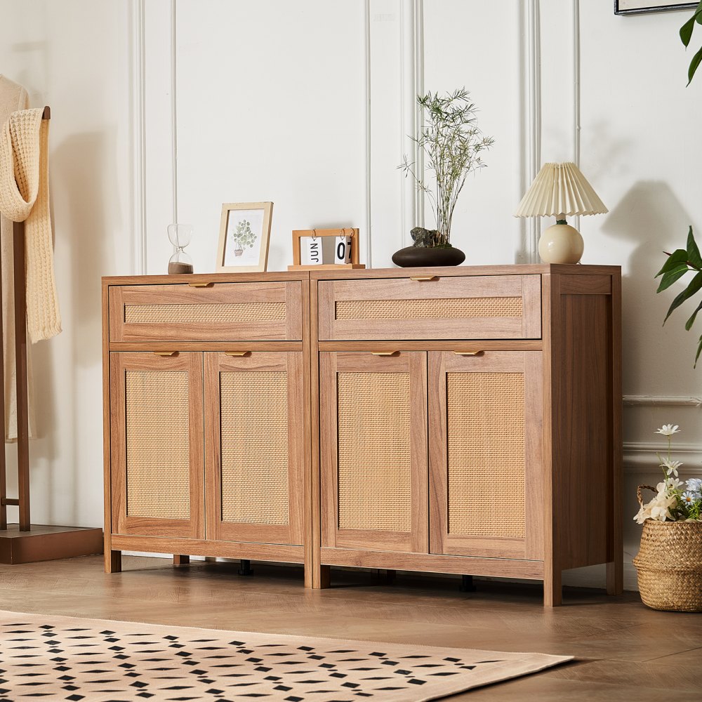 KLSB-01 - Vintage 63" Rattan Buffet Cabinet with Adjustable Shelves