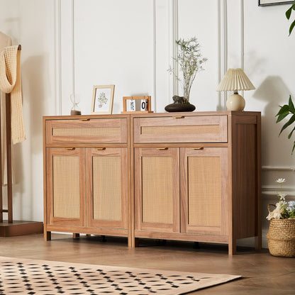 KLSB-01 - Vintage 63" Rattan Buffet Cabinet with Adjustable Shelves