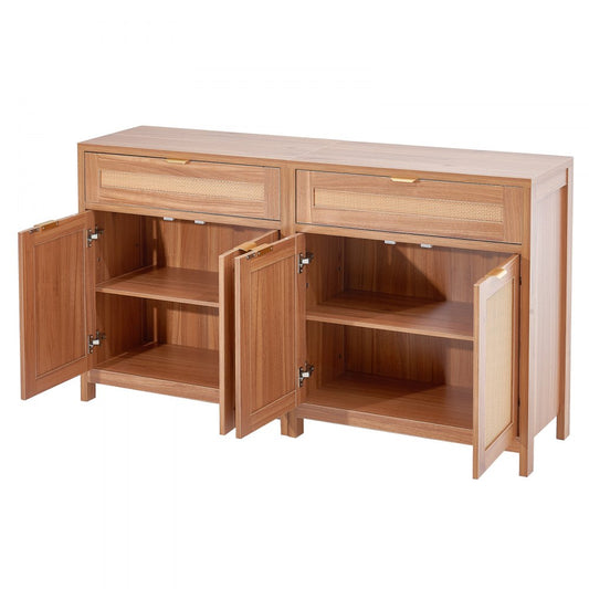 KLSB-01 - Vintage 63" Rattan Buffet Cabinet with Adjustable Shelves