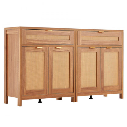 KLSB-01 - Vintage 63" Rattan Buffet Cabinet with Adjustable Shelves