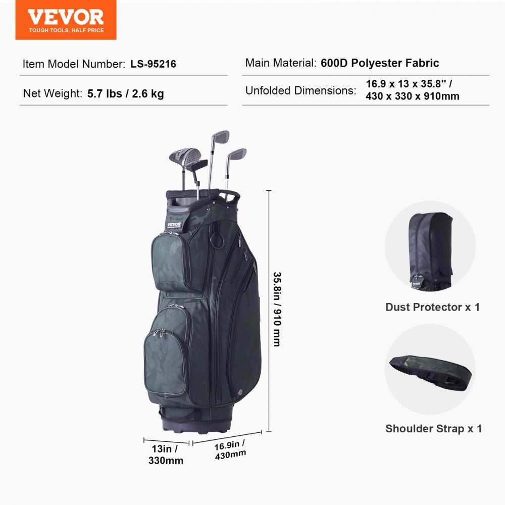 LS-10123 - Lightweight 14-Compartment Golf Bag with Waterproof Design