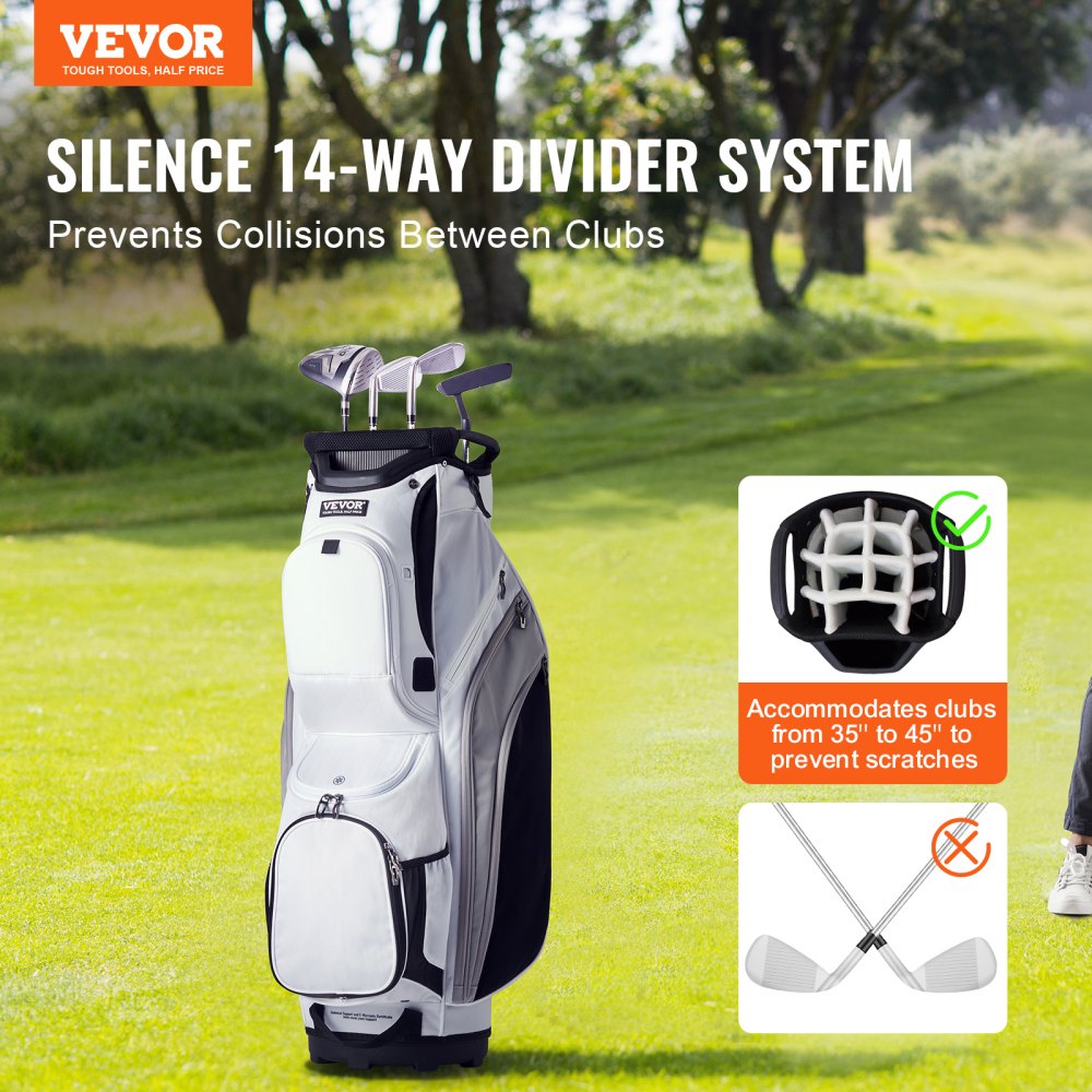 LS-10124 - Lightweight 14-Way Golf Bag with 13 Pockets & Durable Nylon