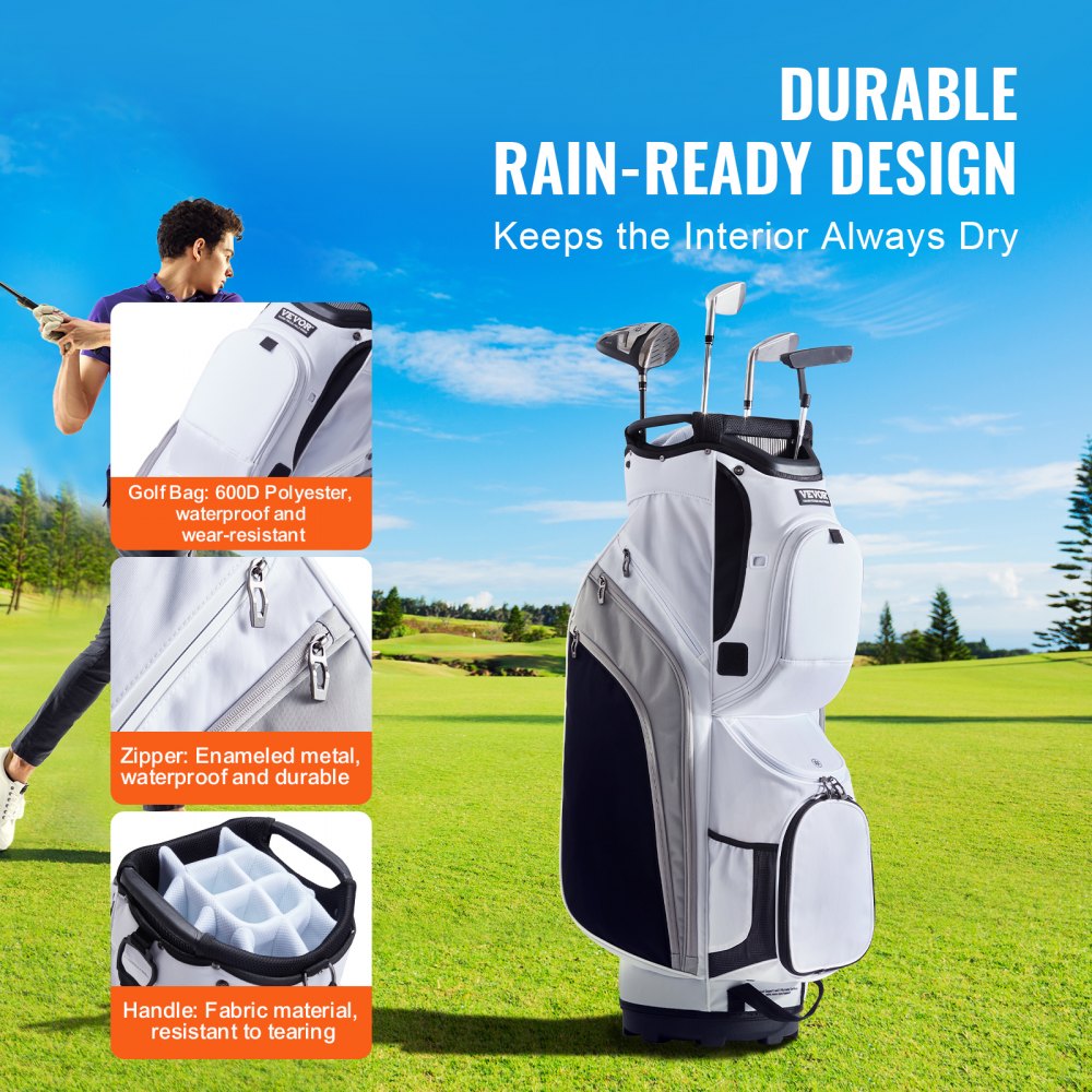 LS-10124 - Lightweight 14-Way Golf Bag with 13 Pockets & Durable Nylon