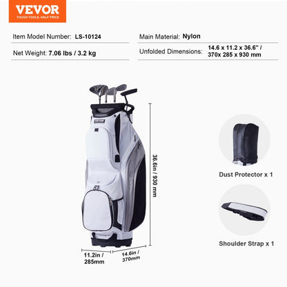 LS-10124 - Lightweight 14-Way Golf Bag with 13 Pockets & Durable Nylon