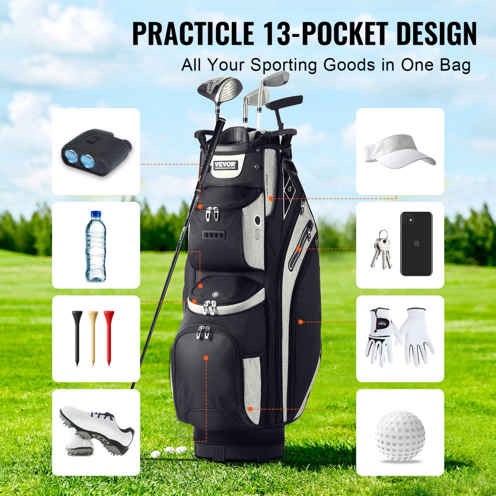 LS-92104 - 14-Way Organizer Golf Bag with 13 Pockets and Dust Cover