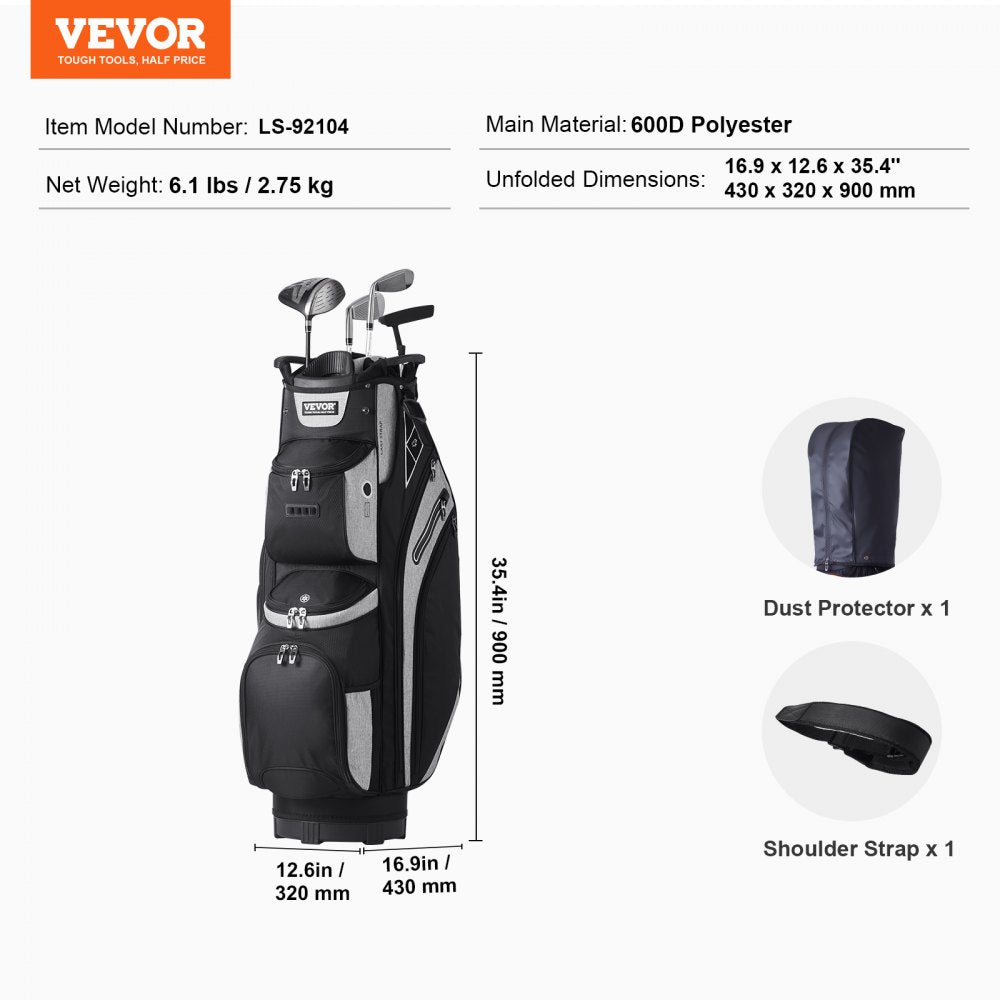 LS-92104 - 14-Way Organizer Golf Bag with 13 Pockets and Dust Cover