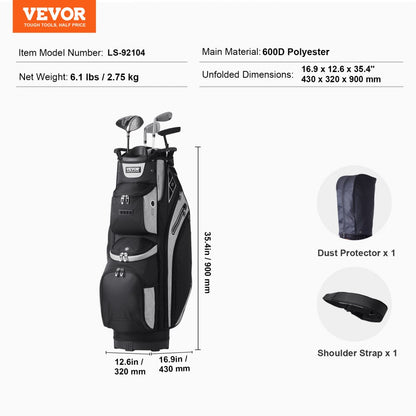 LS-92104 - 14-Way Organizer Golf Bag with 13 Pockets and Dust Cover