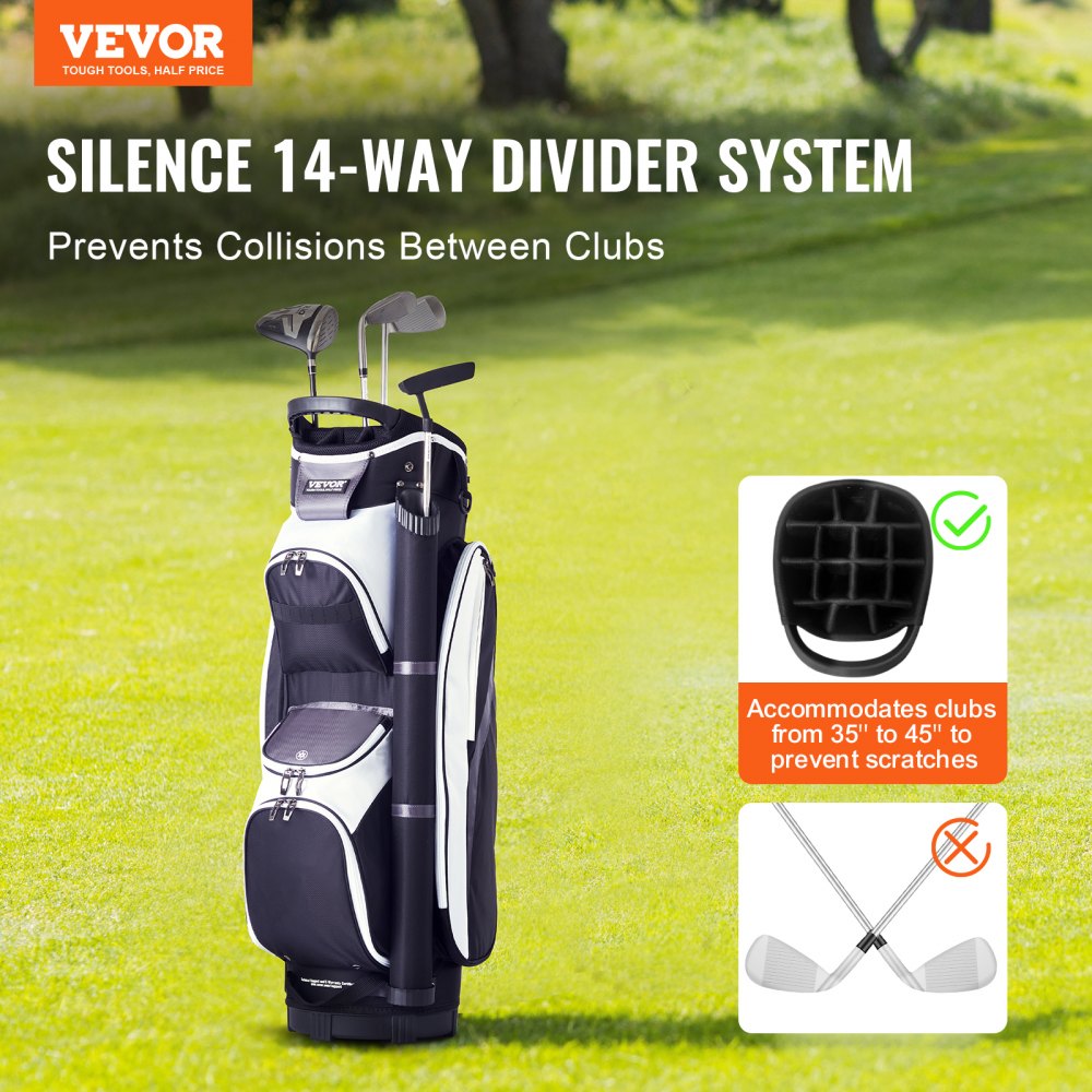 LS-92165 - Durable Nylon Golf Bag with 14-Way Top Organizer and 7 Pockets