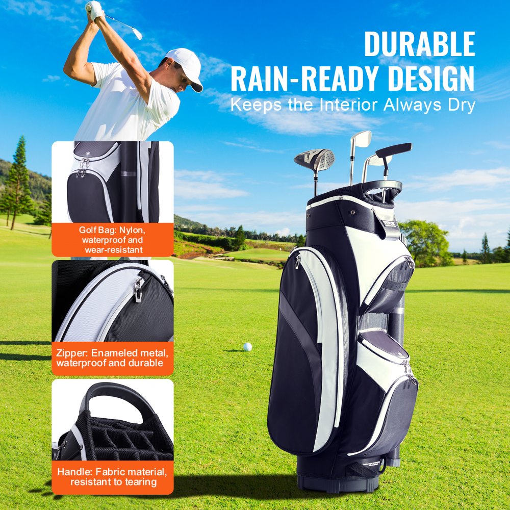 LS-92165 - Durable Nylon Golf Bag with 14-Way Top Organizer and 7 Pockets
