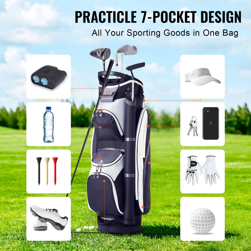 LS-92165 - Durable Nylon Golf Bag with 14-Way Top Organizer and 7 Pockets