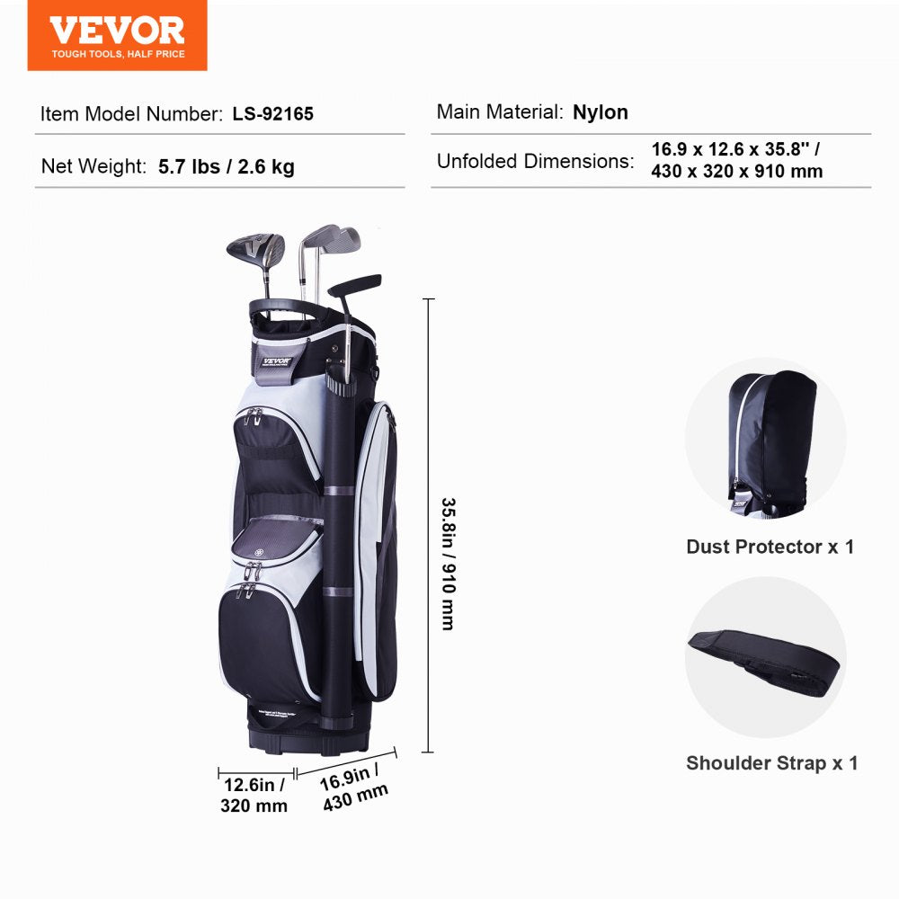 LS-92165 - Durable Nylon Golf Bag with 14-Way Top Organizer and 7 Pockets