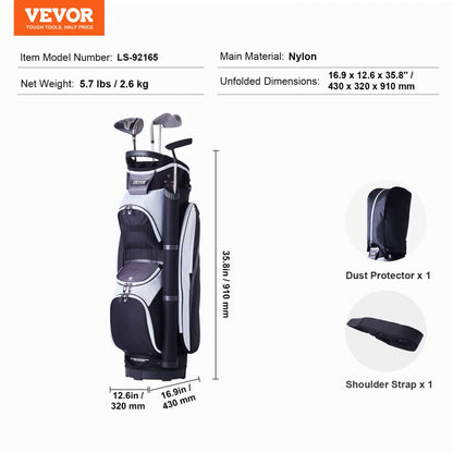 LS-92165 - Durable Nylon Golf Bag with 14-Way Top Organizer and 7 Pockets