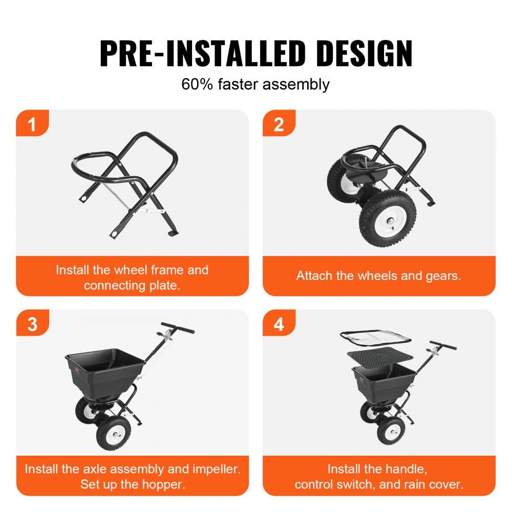 GT1505B - 100 LB Walk-Behind Broadcast Spreader with 56L Hopper