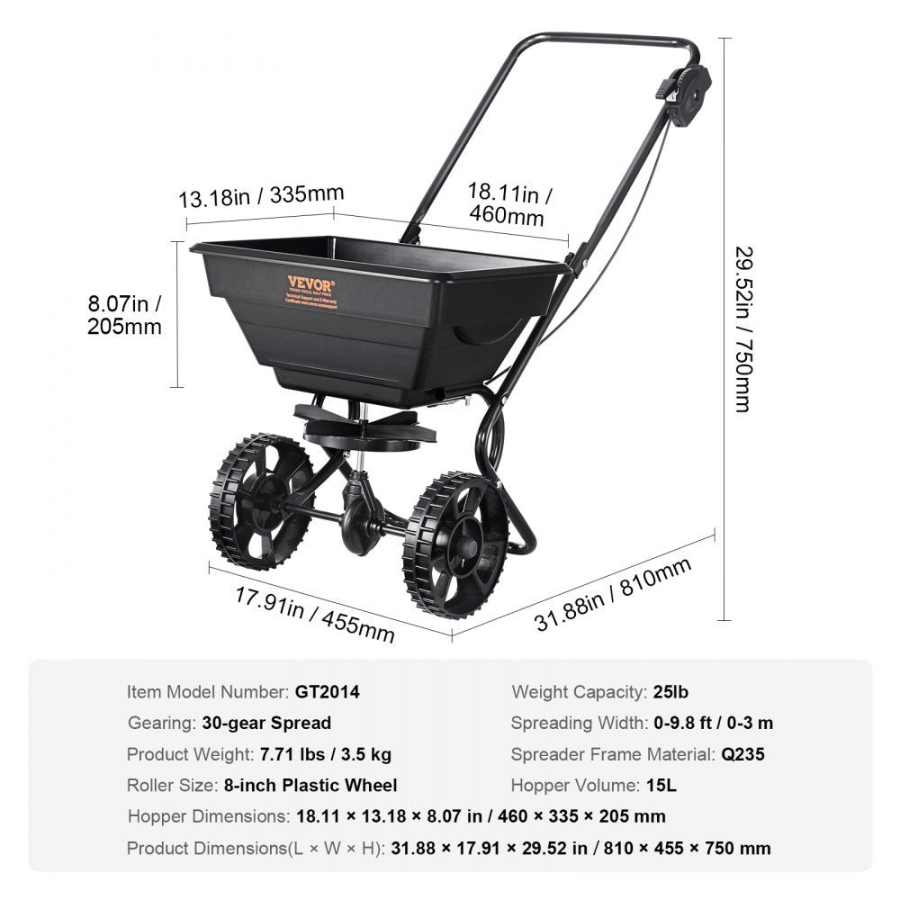 GT2014 - 25 LB Walk-Behind Spreader with 15L Hopper and 8" Wheels