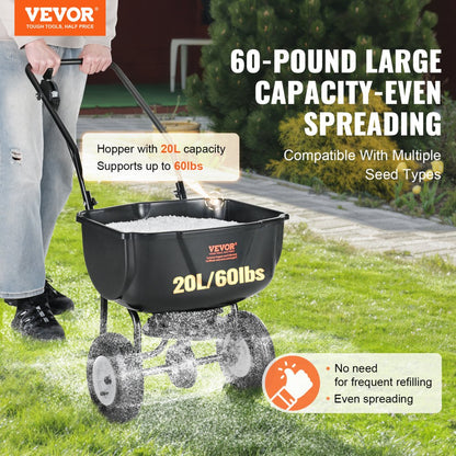 GT1606A - 60LB Walk-Behind Spreader with 20L Hopper & Adjustable Spread Width