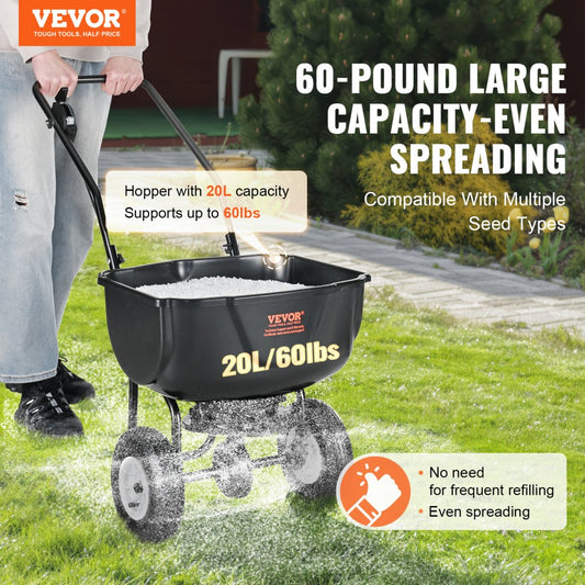 GT1606A - 60LB Walk-Behind Spreader with 20L Hopper & Adjustable Spread Width
