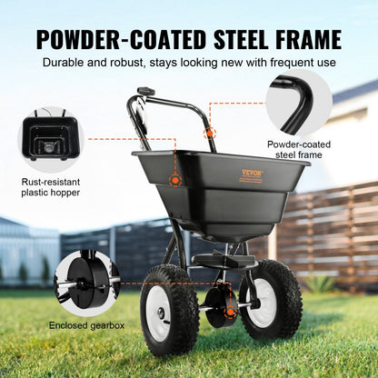 GT1504B - 80 LB Walk-Behind Spreader with 12" Wheels for Easy Lawn Care