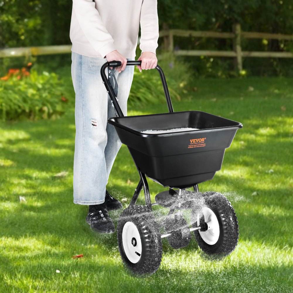 GT1504B - 80 LB Walk-Behind Spreader with 12" Wheels for Easy Lawn Care