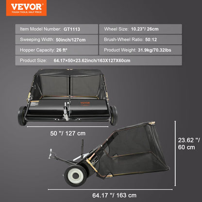 GT1113 - 50" Tow-Behind Lawn Sweeper with 26 Cu. Ft. Bag
