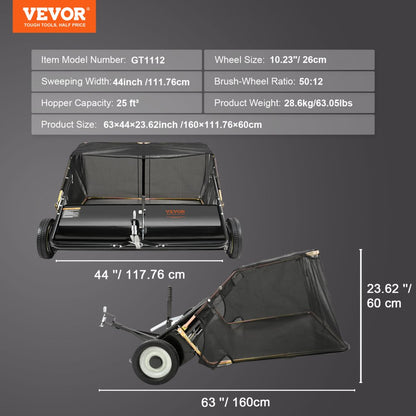 GT1112 - 42.5" Tow-Behind Lawn Sweeper with Adjustable Height and Large Hopper