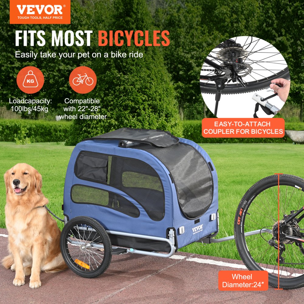 DT815 - VEVOR 31.9" Dog Bike Trailer, Supports Pets Up to 100 lbs
