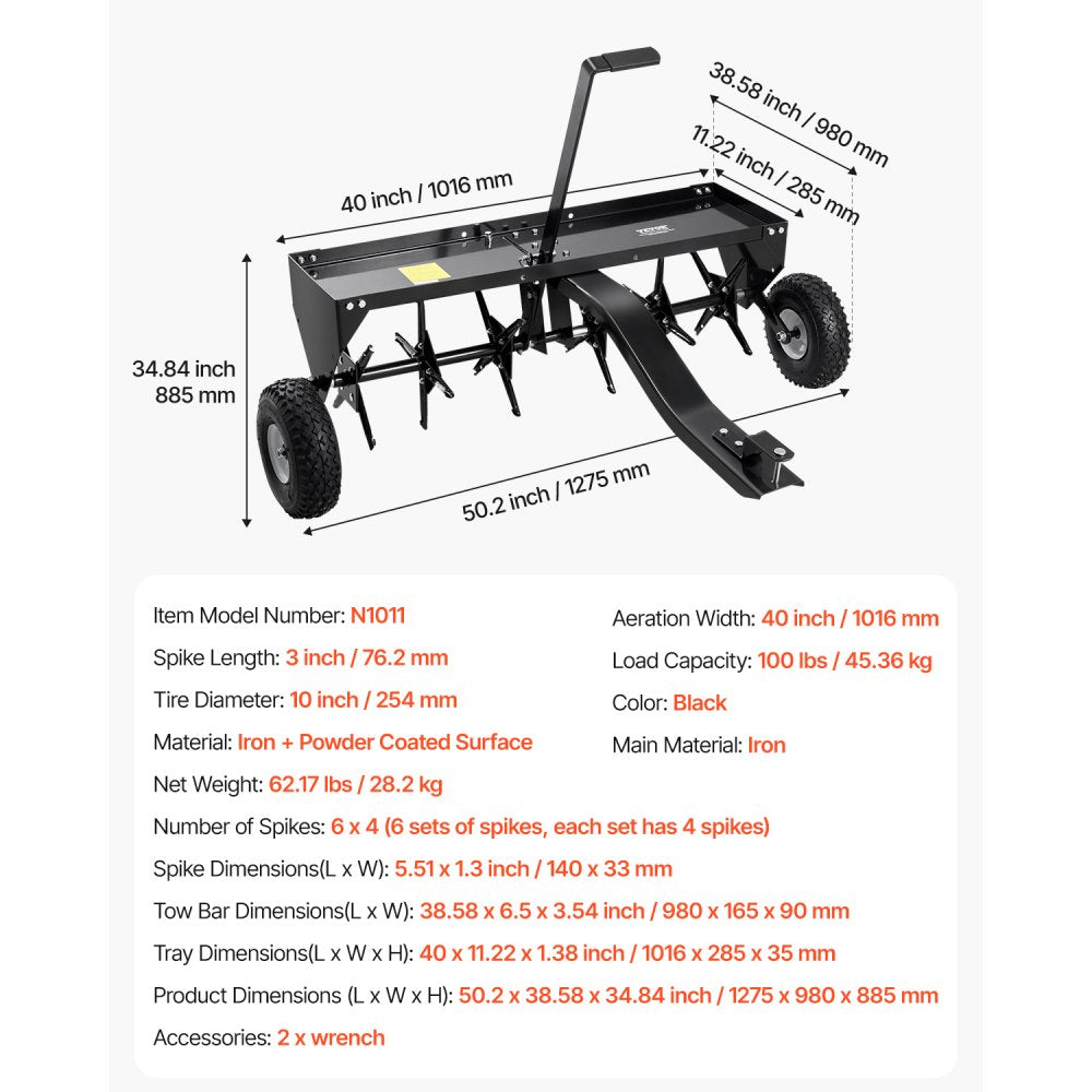 N1011 - 40-Inch Tow Behind Aerator for Healthy Grass and Soil