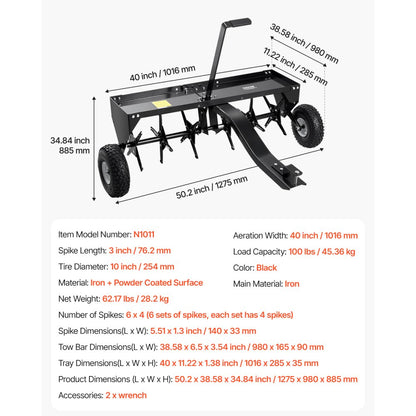 N1011 - 40-Inch Tow Behind Aerator for Healthy Grass and Soil