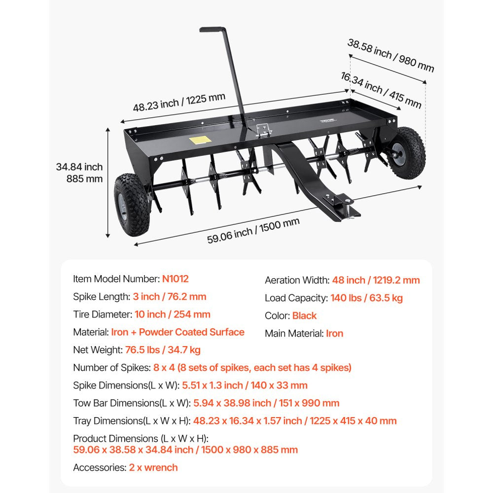 N1012 - 48-Inch Tow Behind Aerator for Lush Lawns and Enhanced Soil