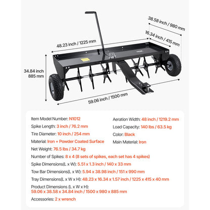 N1012 - 48-Inch Tow Behind Aerator for Lush Lawns and Enhanced Soil