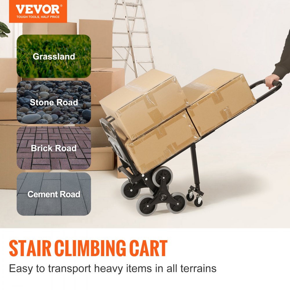 010985920340 - Heavy-Duty VEVOR Stair Climbing Hand Truck, Adjustable Handle & 375 lbs Capacity