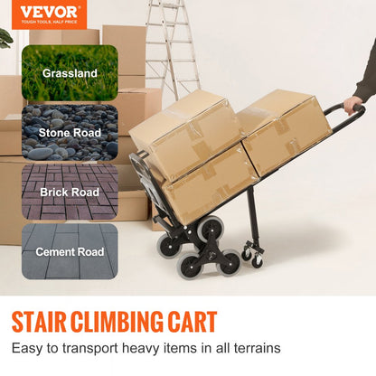 010985920340 - Heavy-Duty VEVOR Stair Climbing Hand Truck, Adjustable Handle & 375 lbs Capacity