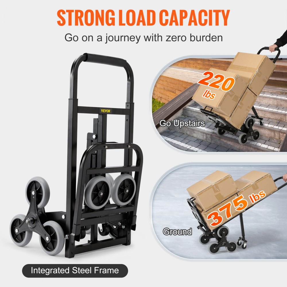 010985920340 - Heavy-Duty VEVOR Stair Climbing Hand Truck, Adjustable Handle & 375 lbs Capacity