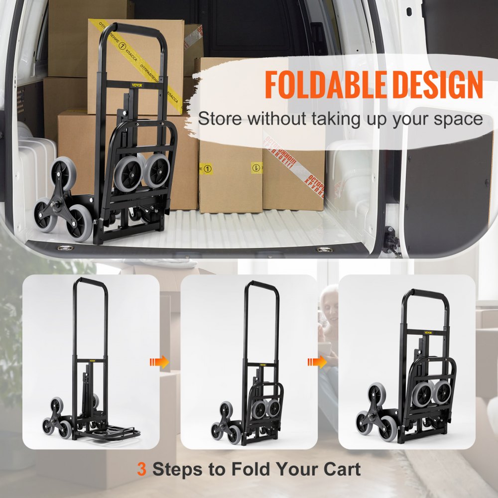 010985920340 - Heavy-Duty VEVOR Stair Climbing Hand Truck, Adjustable Handle & 375 lbs Capacity
