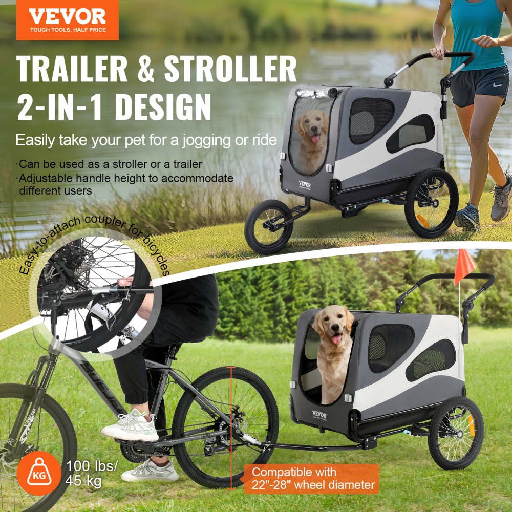 TS812 - 2-in-1 Pet Stroller & Bike Trailer, Holds Up to 100 lbs