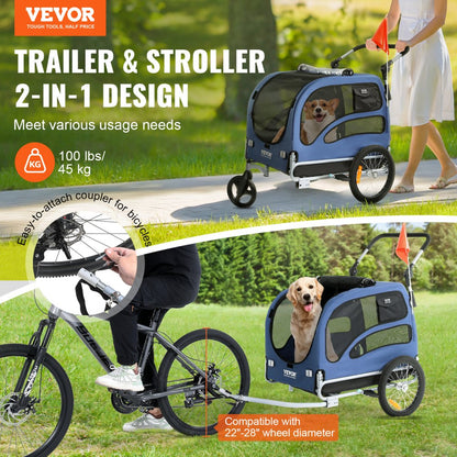 TS815 - 2-in-1 Adjustable Dog Bike Trailer & Jogging Stroller, 100 lbs Capacity
