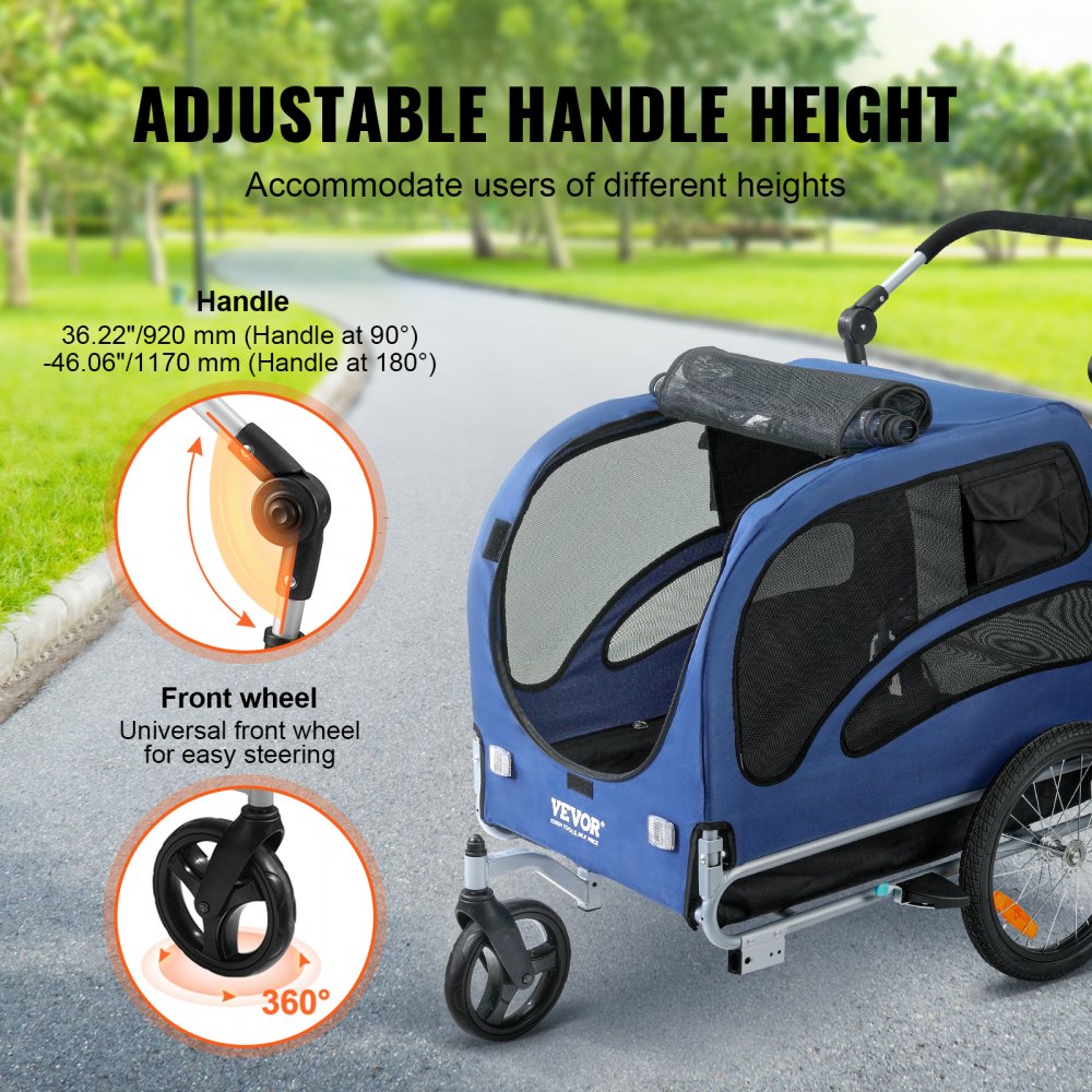 TS815 - 2-in-1 Adjustable Dog Bike Trailer & Jogging Stroller, 100 lbs Capacity