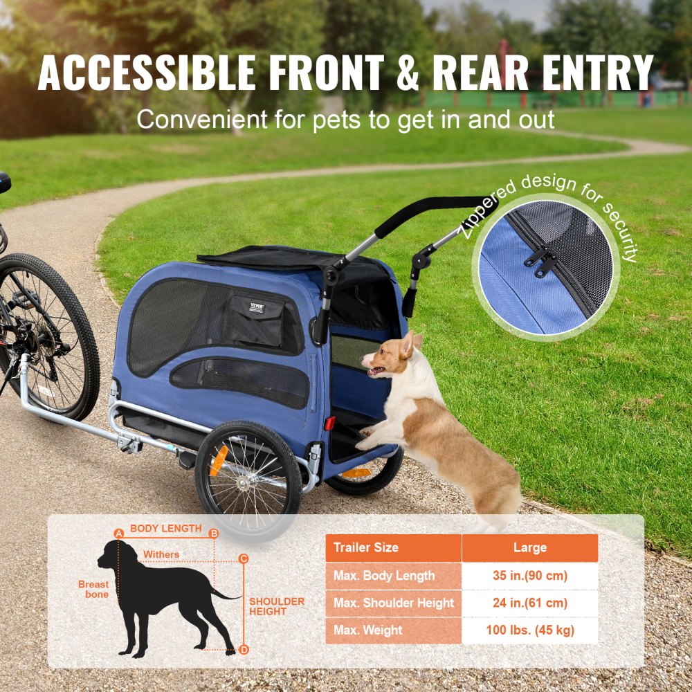TS815 - 2-in-1 Adjustable Dog Bike Trailer & Jogging Stroller, 100 lbs Capacity