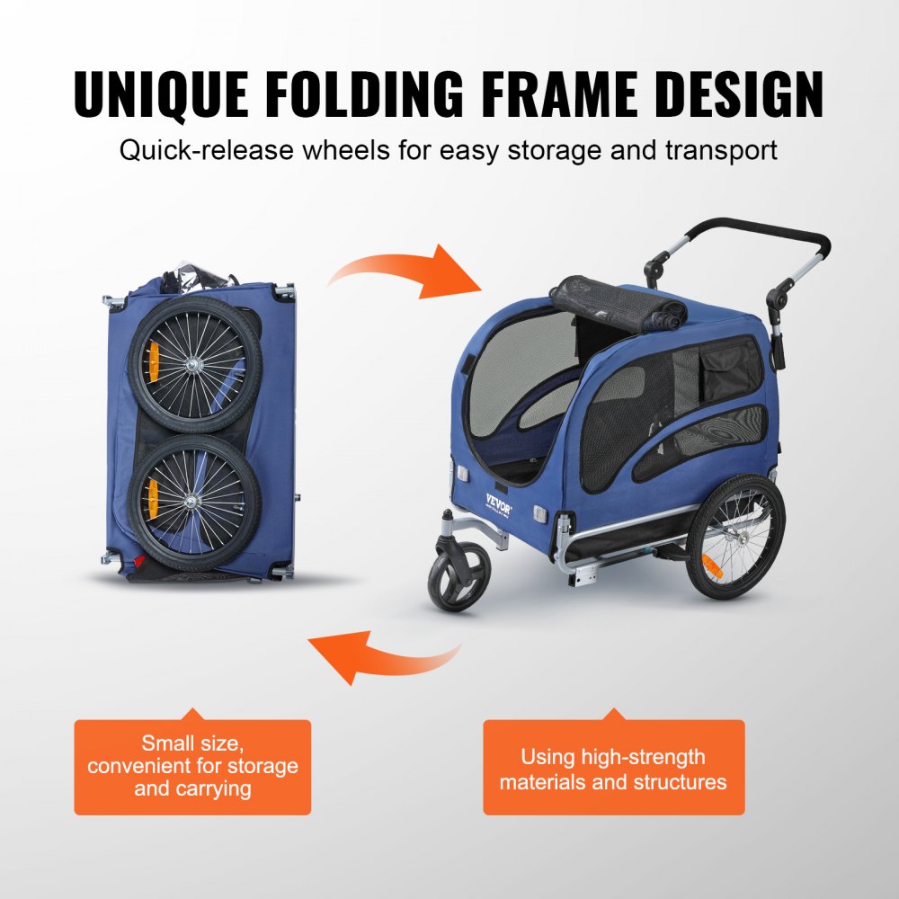 TS815 - 2-in-1 Adjustable Dog Bike Trailer & Jogging Stroller, 100 lbs Capacity