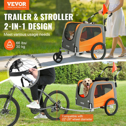 TS806 - Versatile Dog Bike Trailer & Stroller, Supports 66 lbs, Quick Connect