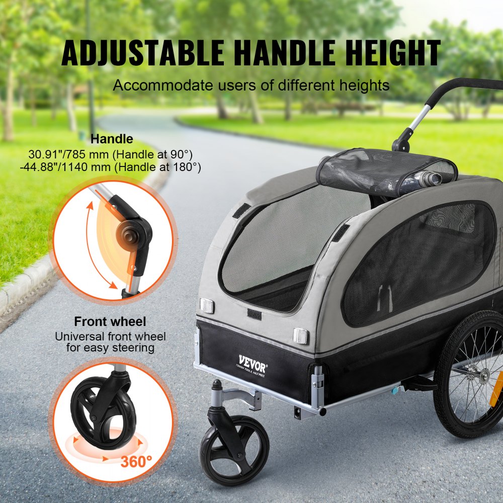 TS810 - 2-in-1 Dog Bike Trailer & Stroller, 88 lbs Capacity, Adjustable Handle